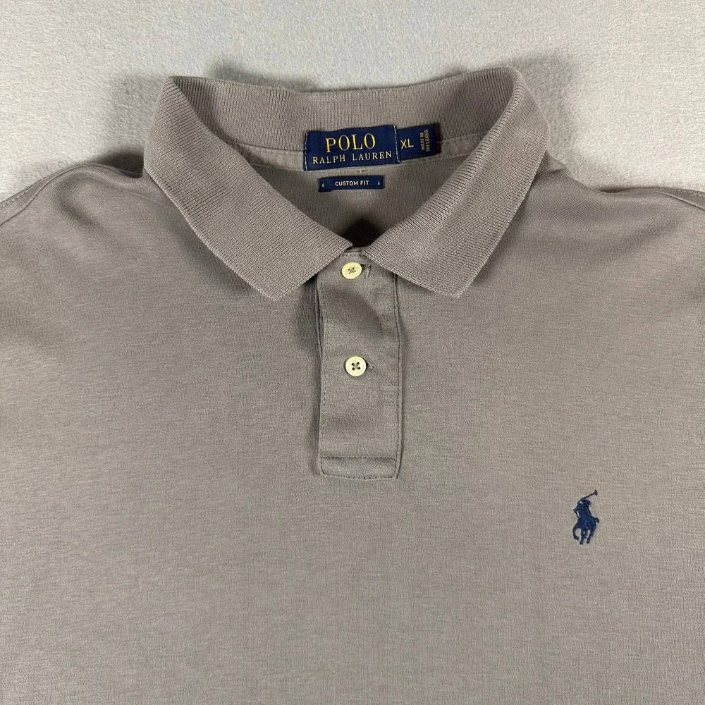 Polo Ralph Lauren Polo Shirt Mens XL Gray Custom Fit Cotton Short Sleeve Pony‎